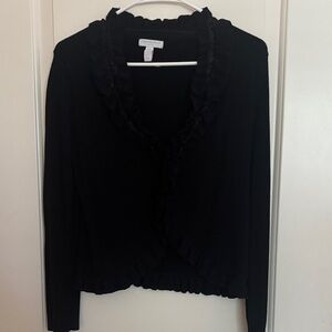 Women’s Charter Club Black Ruffle-Trim Cardigan size medium black
